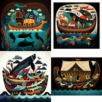 Midjourney Bot: the ark, abstract, in style of  Scandinavian decorative painting